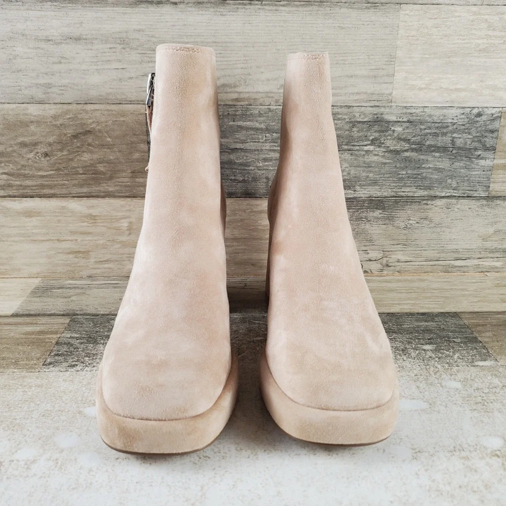 Dolce Vita Adryana Womens Platform Booties Sz 6.5 Sand Suede Block Heel Side Zip